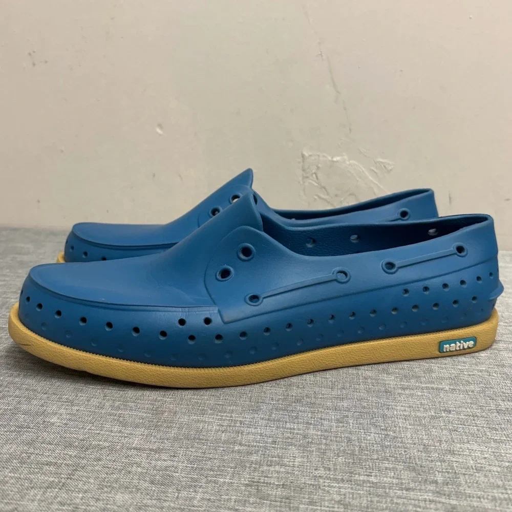 Native Shoes Howard Men 9 Blue EVA Perforated Slip On Water Boat Shoes Gum Sole